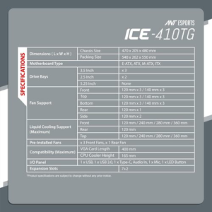 ANT ESPORTS ICE-410TG WHITE CABINET