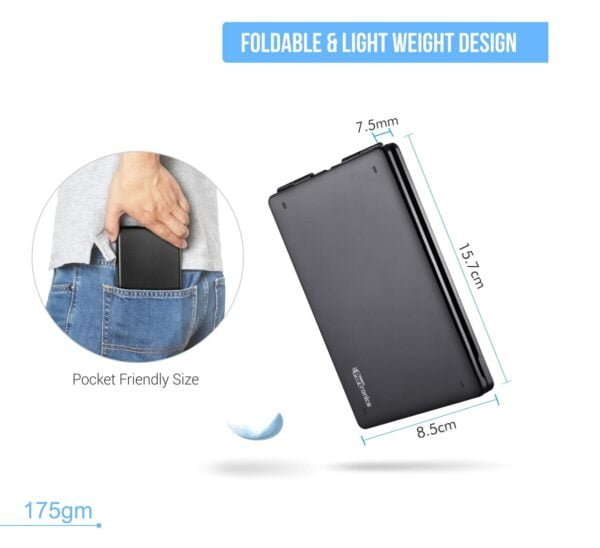 Portronics Chicklet Foldable QWERTY Keyboard, Mini Pocket Sized, Rechargeable, Bluetooth Wireless, One Touch Connect Button, for iOS, Android and Windows Tabs, Smartphones, Black - Image 6