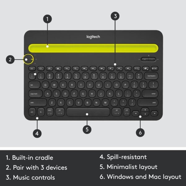 Logitech K480 Wireless Multi-Device Keyboard For Windows, Macos, Ipados, Android Or Chrome Os, Bluetooth, Compact, Compatible With Pc, Mac, Laptop, Smartphone, Tablet - Black - Image 2