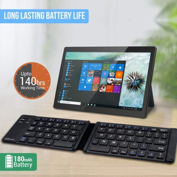 Portronics Chicklet Foldable QWERTY Keyboard, Mini Pocket Sized, Rechargeable, Bluetooth Wireless, One Touch Connect Button, for iOS, Android and Windows Tabs, Smartphones, Black - Image 4