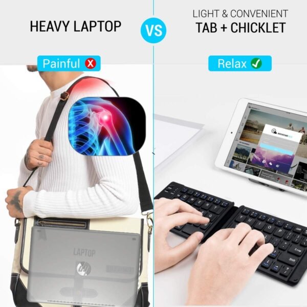 Portronics Chicklet Foldable QWERTY Keyboard, Mini Pocket Sized, Rechargeable, Bluetooth Wireless, One Touch Connect Button, for iOS, Android and Windows Tabs, Smartphones, Black - Image 2