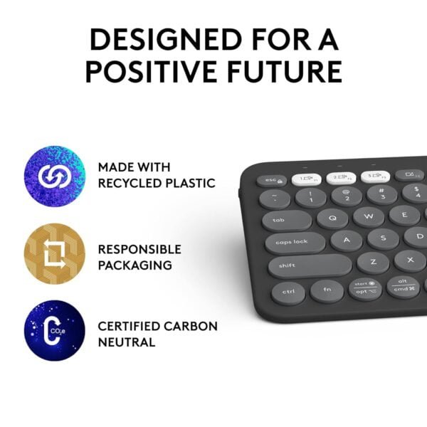 Logitech Pebble Keys 2 K380s, Multi-Device Bluetooth Wireless Keyboard with Customisable Shortcuts, Slim and Portable, Easy-Switch for Windows, macOS, iPadOS, Android, Chrome OS - Tonal Graphite - Image 2