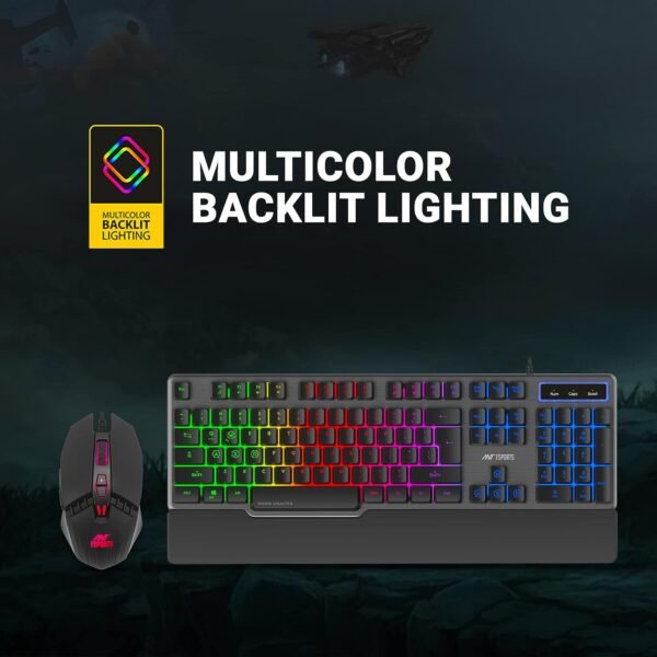 Ant Esports KM500 Pro Backlit Gaming Membrane Keyboard-19 Anti GhostingKeys I Braided cable with rubberised coating and 3200 DPI Optical Sensor I LED Backlit Scroll Wheel Mouse Combo - Image 4