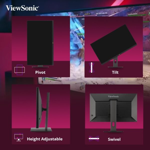 ViewSonic Gaming 27Inch 170Hz IPS QHD 2K Gaming Monitor,1ms, HDR10, FreeSync, 137% sRGB, Height Adjustment, Swivel, Tilt, Pivot, Eye Care, 2 x HDMI, Display Port - VX2758A-2K-PRO - Image 2