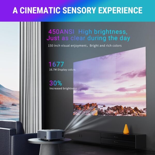 Ant Esports View 611 LED 1080P Native & 4K Support, 4000 Lumens, WiFi & BT, Android 9, Remote Control, HDMI/USB, Upto 120" Max Screen, Speaker Power 5W, Multimedia Projector,120" Screen included-Black - Image 3