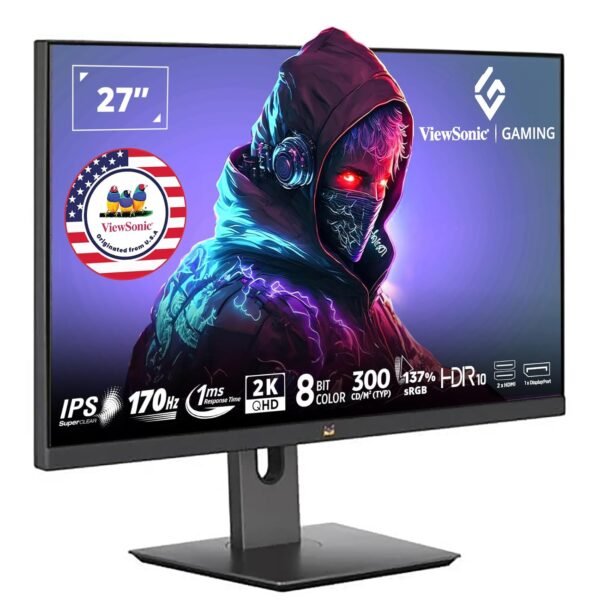 ViewSonic Gaming 27Inch 170Hz IPS QHD 2K Gaming Monitor,1ms, HDR10, FreeSync, 137% sRGB, Height Adjustment, Swivel, Tilt, Pivot, Eye Care, 2 x HDMI, Display Port - VX2758A-2K-PRO